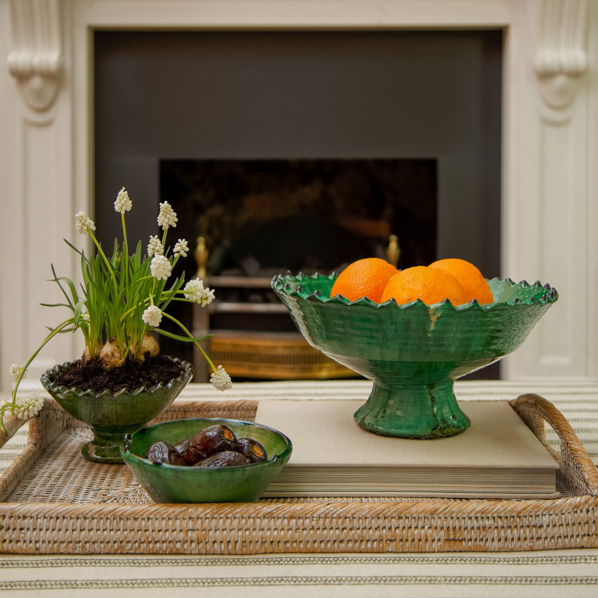 ★Vtg★Fruit Bowl Vintage Tamegroute Green Jagged Edge Pedestal Fruit Bowl