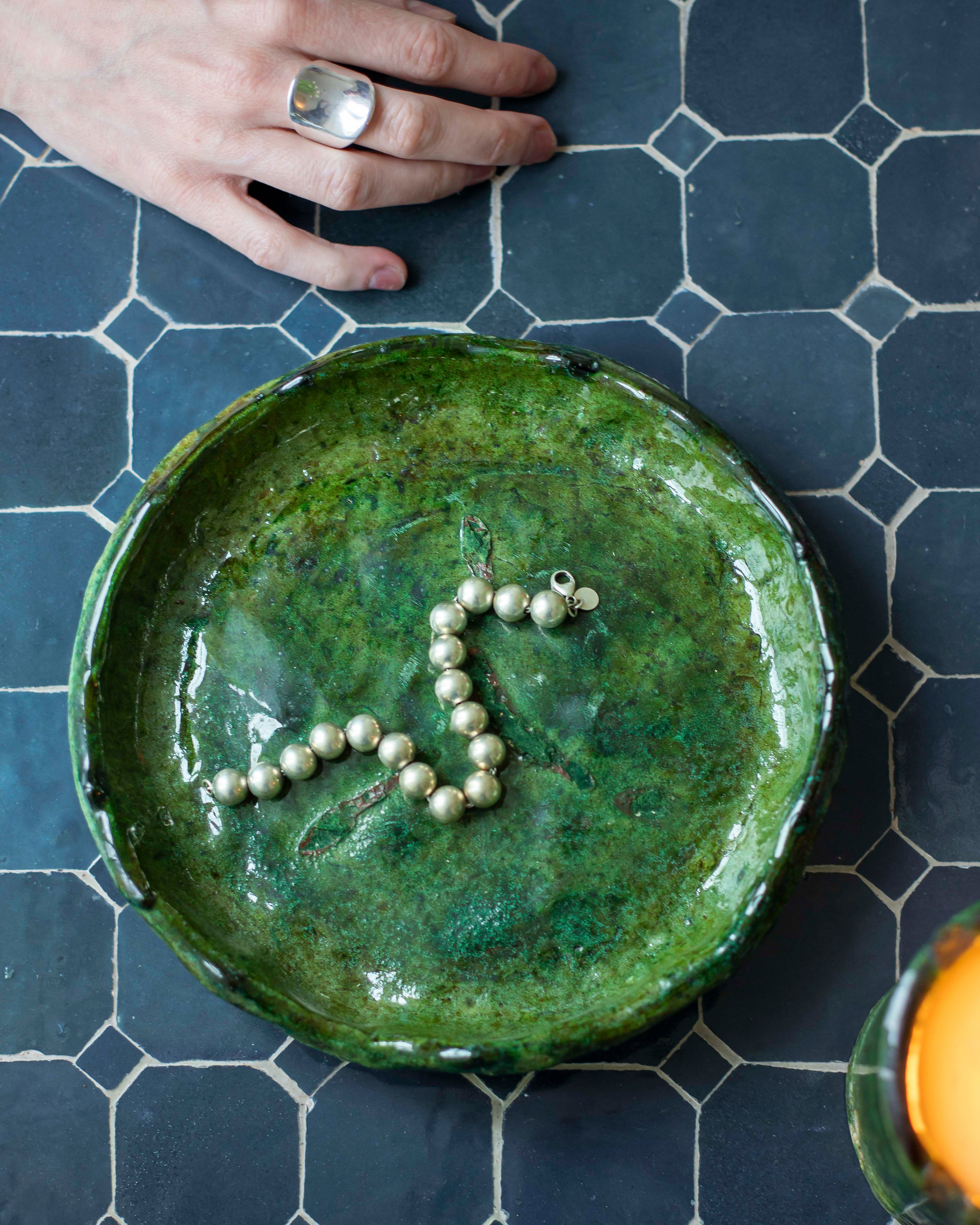 Vintage Tamegroute Rustic Green Dinner Plate/Catch-All
