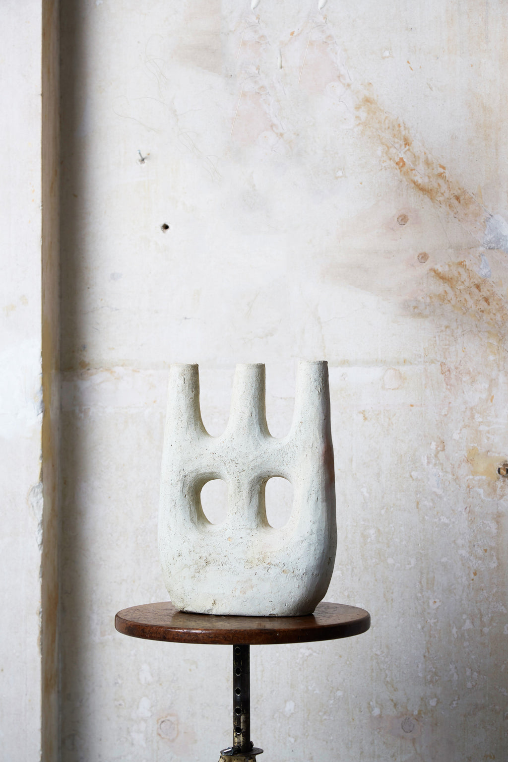 Unglazed Tamegroute Double Hole Candlestick Sculpture