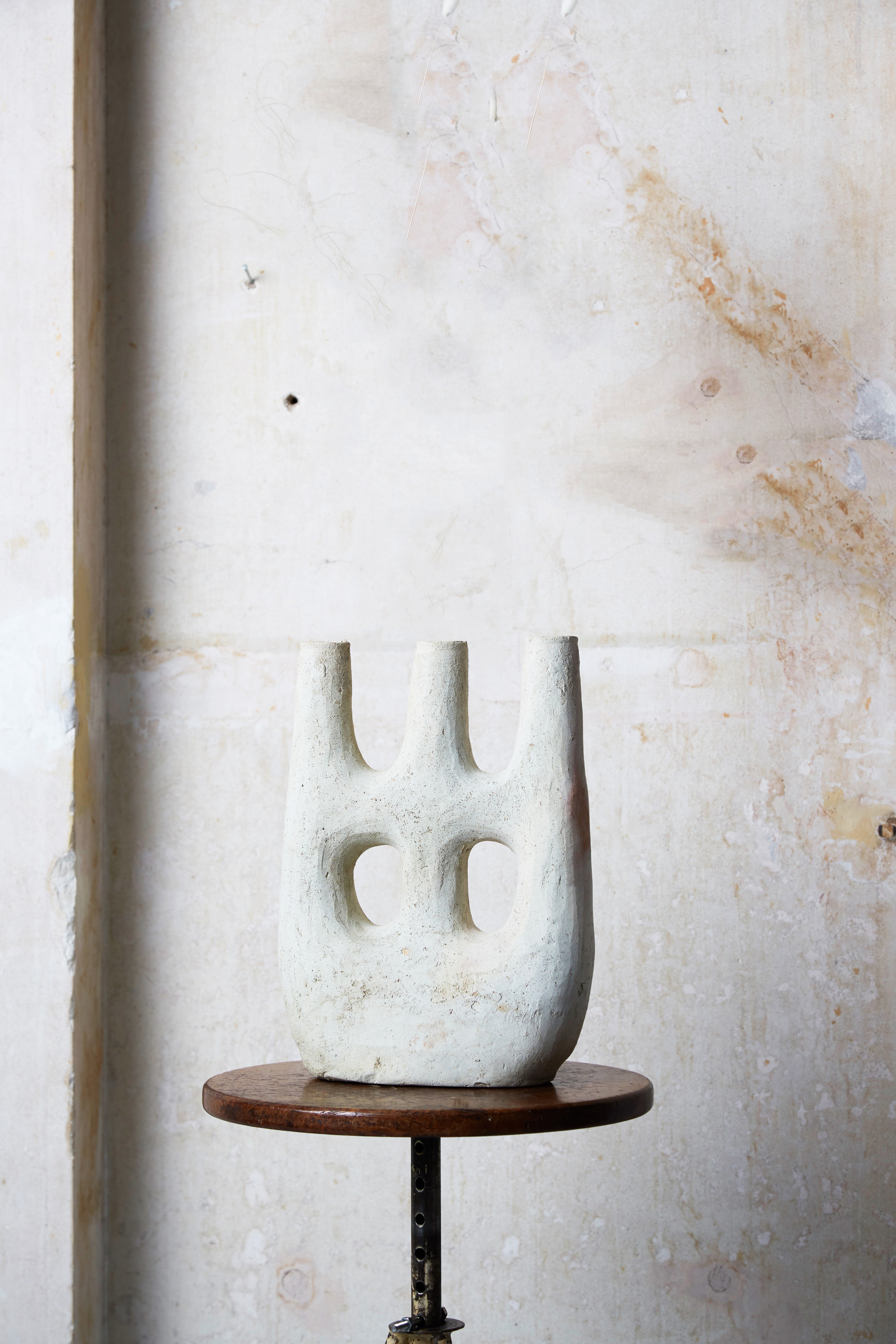 Unglazed Tamegroute Double Hole Candlestick Sculpture