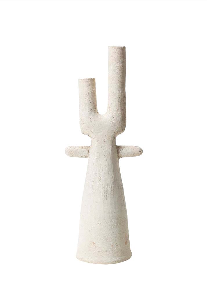 Unglazed Tamegroute Cactus Arc Twin Candlestick Holder