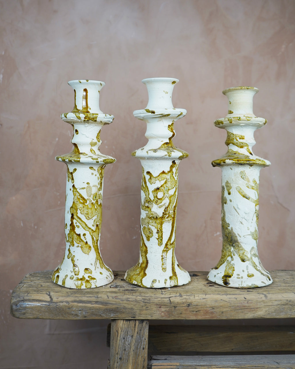 Vintage Splatter Design Ochre Tamegroute x Puglia Candlestick Holder