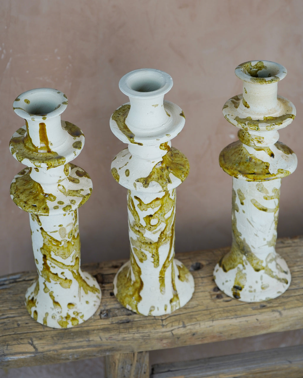 Vintage Splatter Design Ochre Tamegroute x Puglia Candlestick Holder