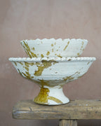 Tamegroute x Puglia Splatter Design Jagged Edge Pedestal Fruit Bowl- Ochre
