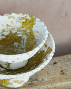 Tamegroute x Puglia Splatter Design Jagged Edge Pedestal Fruit Bowl- Ochre