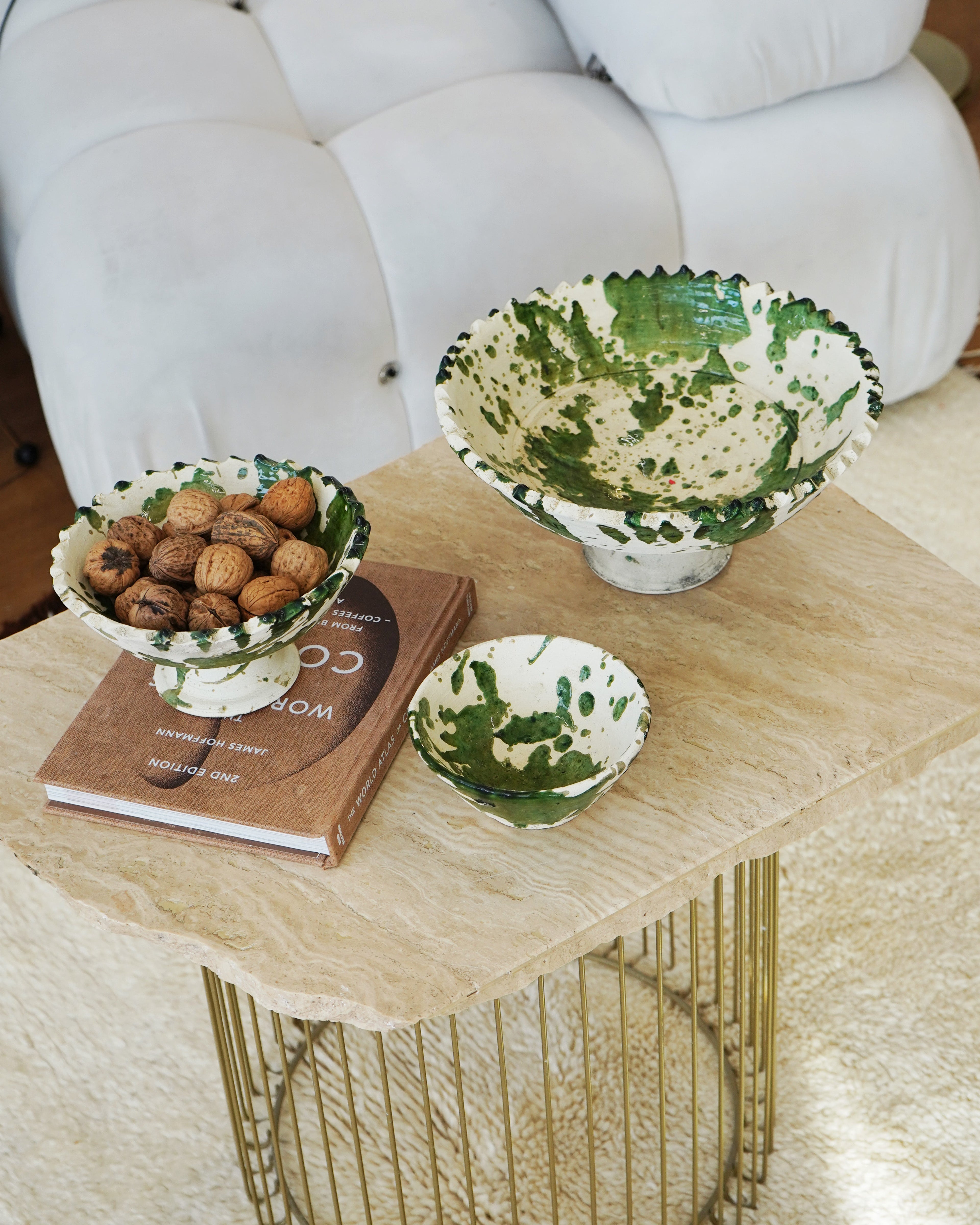 Vintage Tamegroute x Puglia Splatter Design Green Glazed Bowls