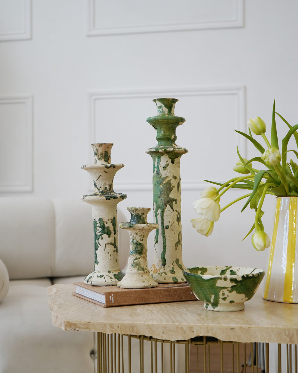 Vintage Splatter Design Green Tamegroute x Puglia Candlestick Holder