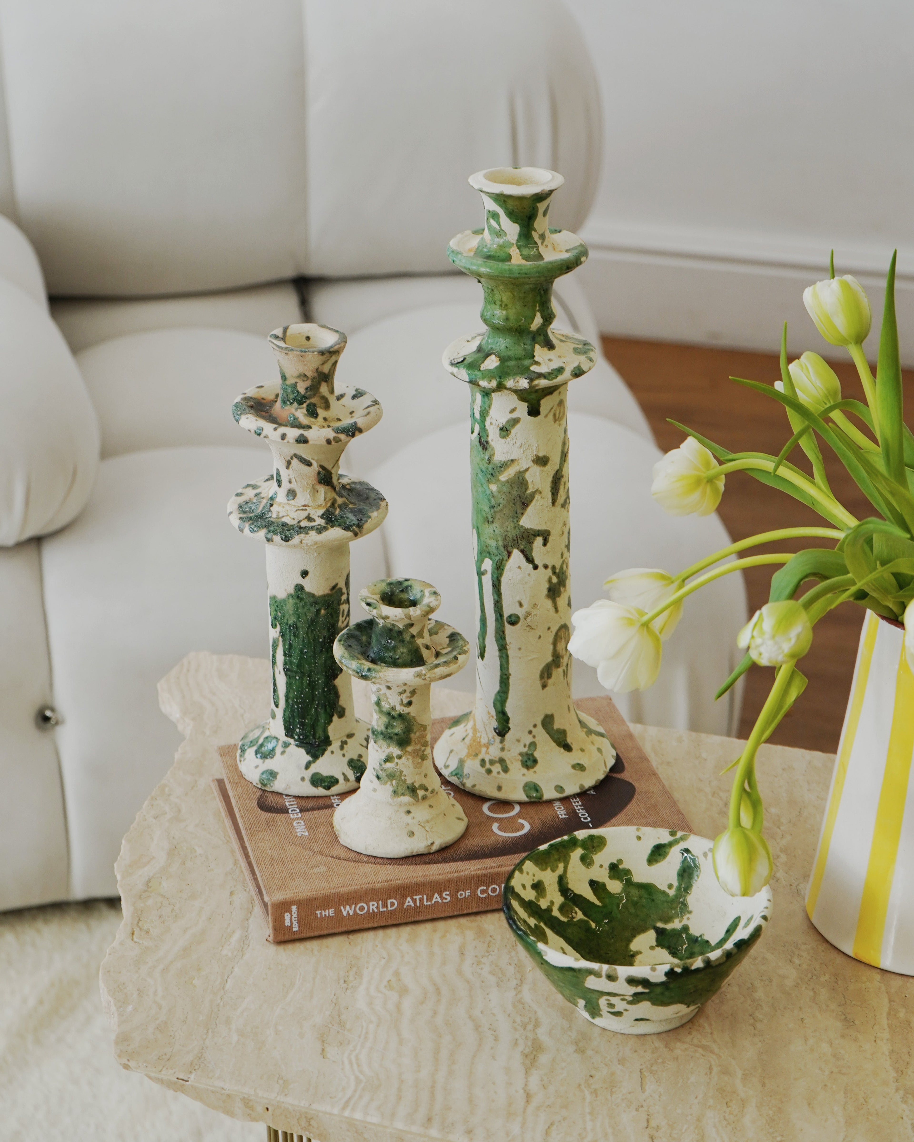 Vintage Splatter Design Green Tamegroute x Puglia Candlestick Holder