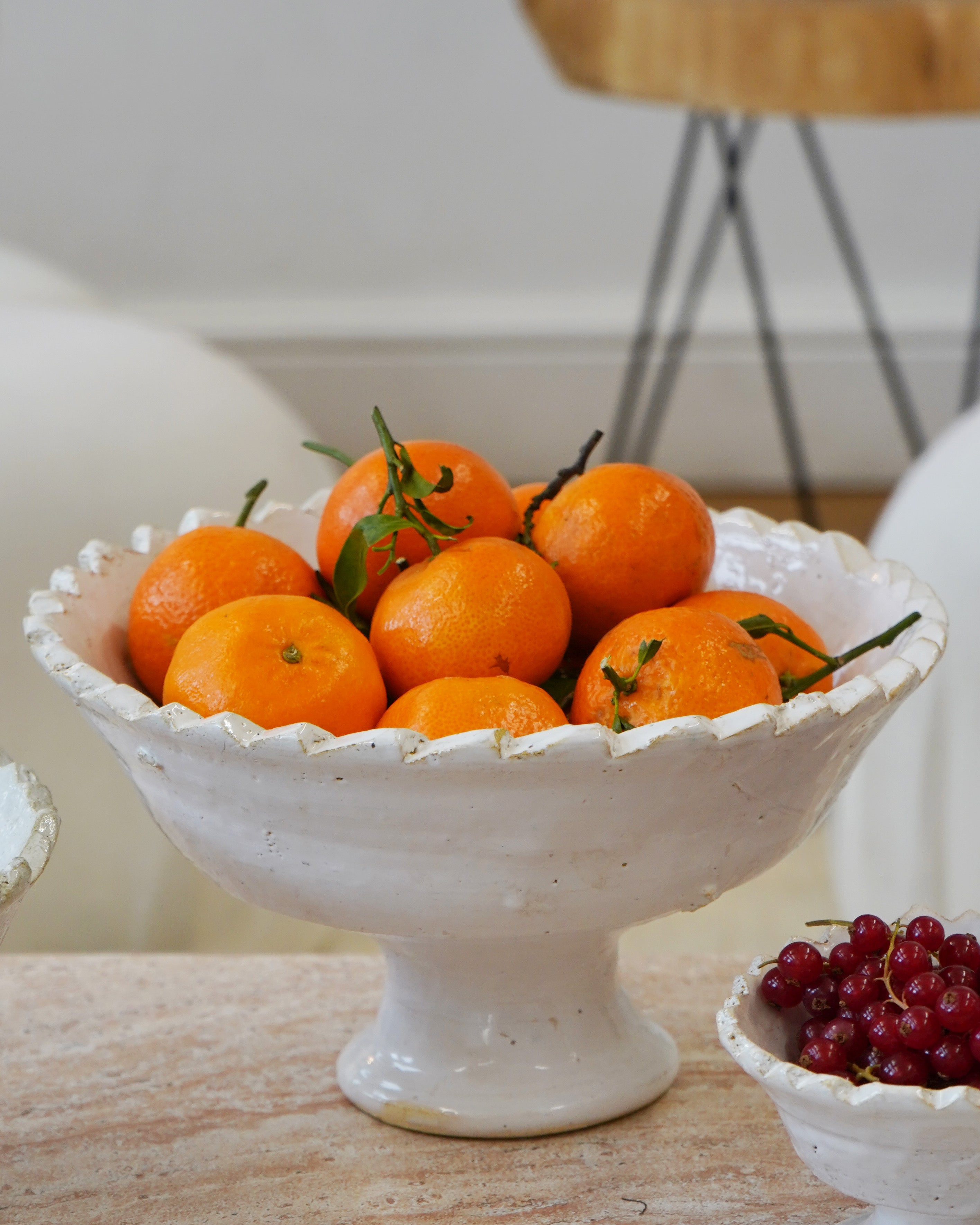 White Tamegroute Jagged Edge Pedestal Fruit Bowl