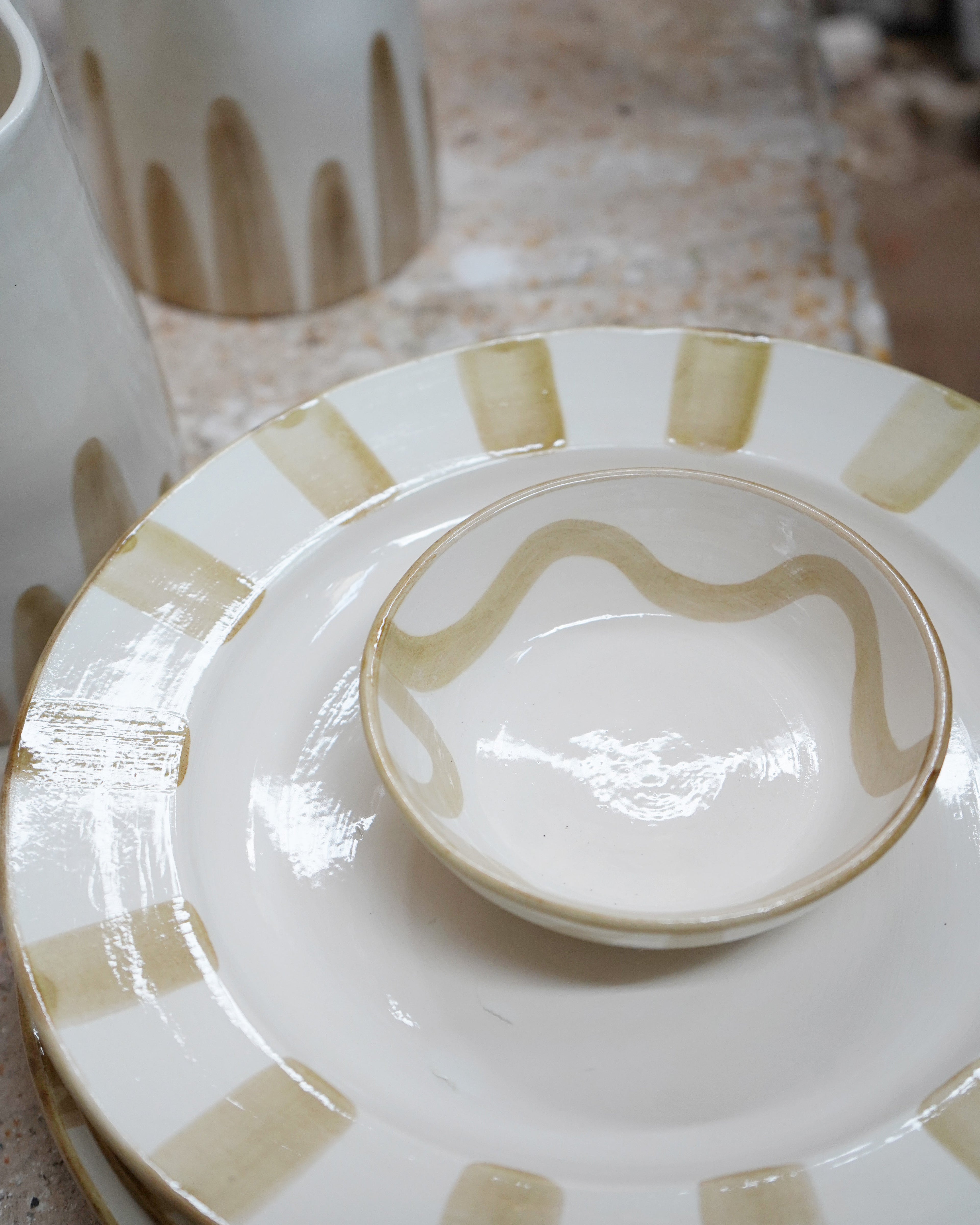 White and Taupe Dining Plate