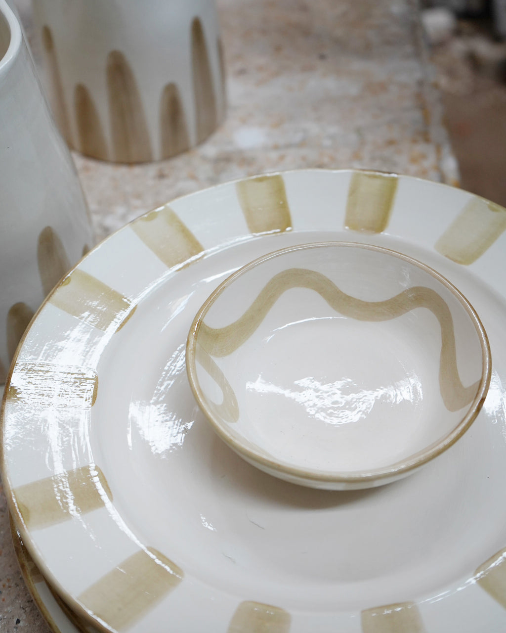 White and Taupe Trinket Bowl