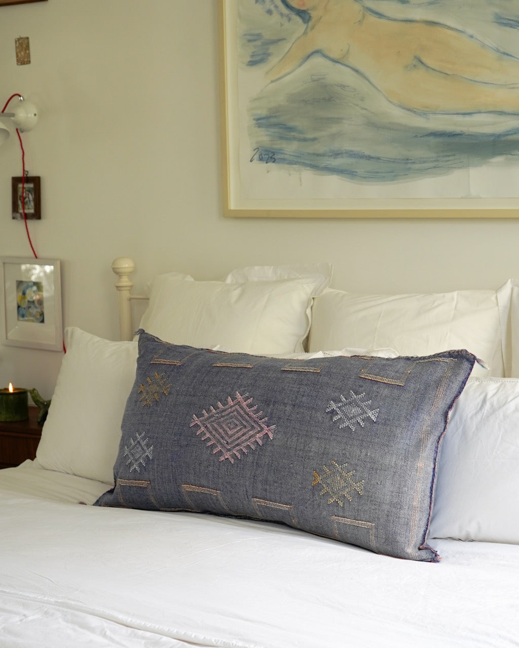 Luxury Cactus Silk Bolster Cushion - Denim Blue