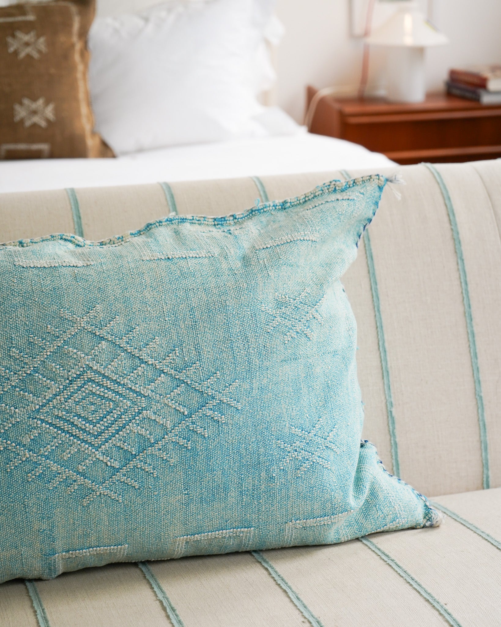 Luxury Cactus Silk Bolster Cushion - Turquoise