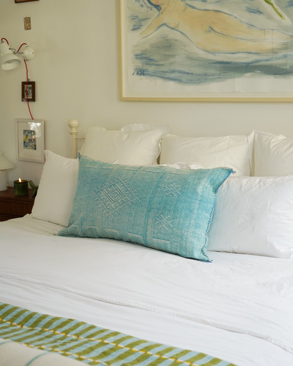 Luxury Cactus Silk Bolster Cushion - Turquoise