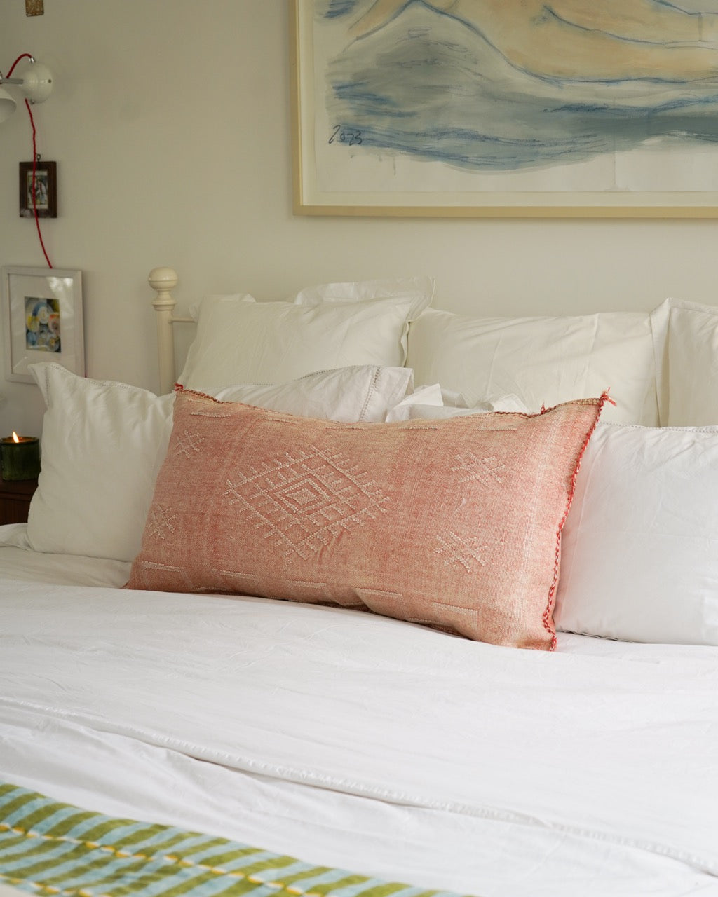 Luxury Cactus Silk Bolster Cushion - Peach