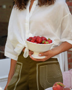 White Tamegroute Jagged Edge Pedestal Fruit Bowl