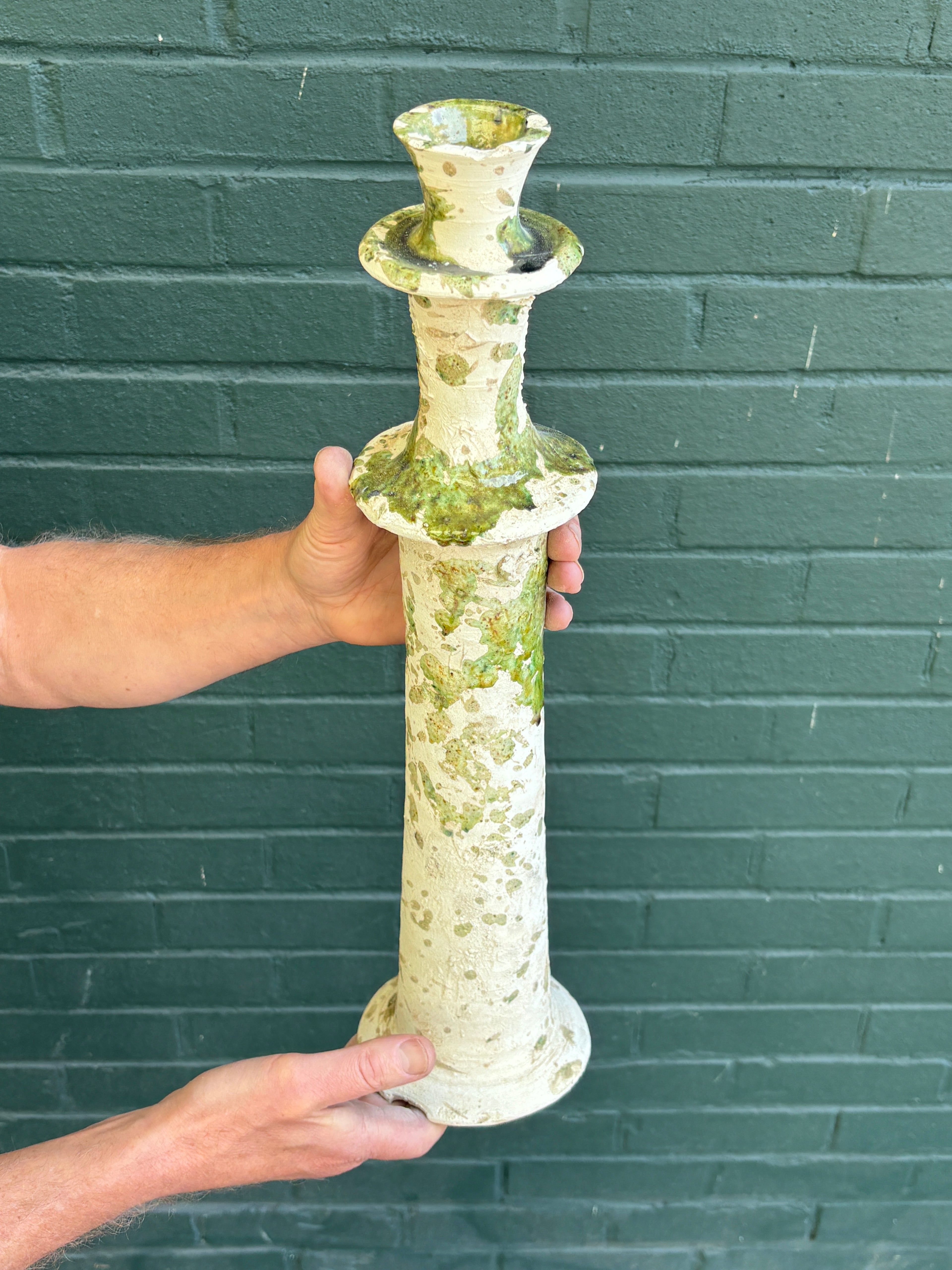SECONDS SALE Green Splatter Tamegroute Candlestick Holders