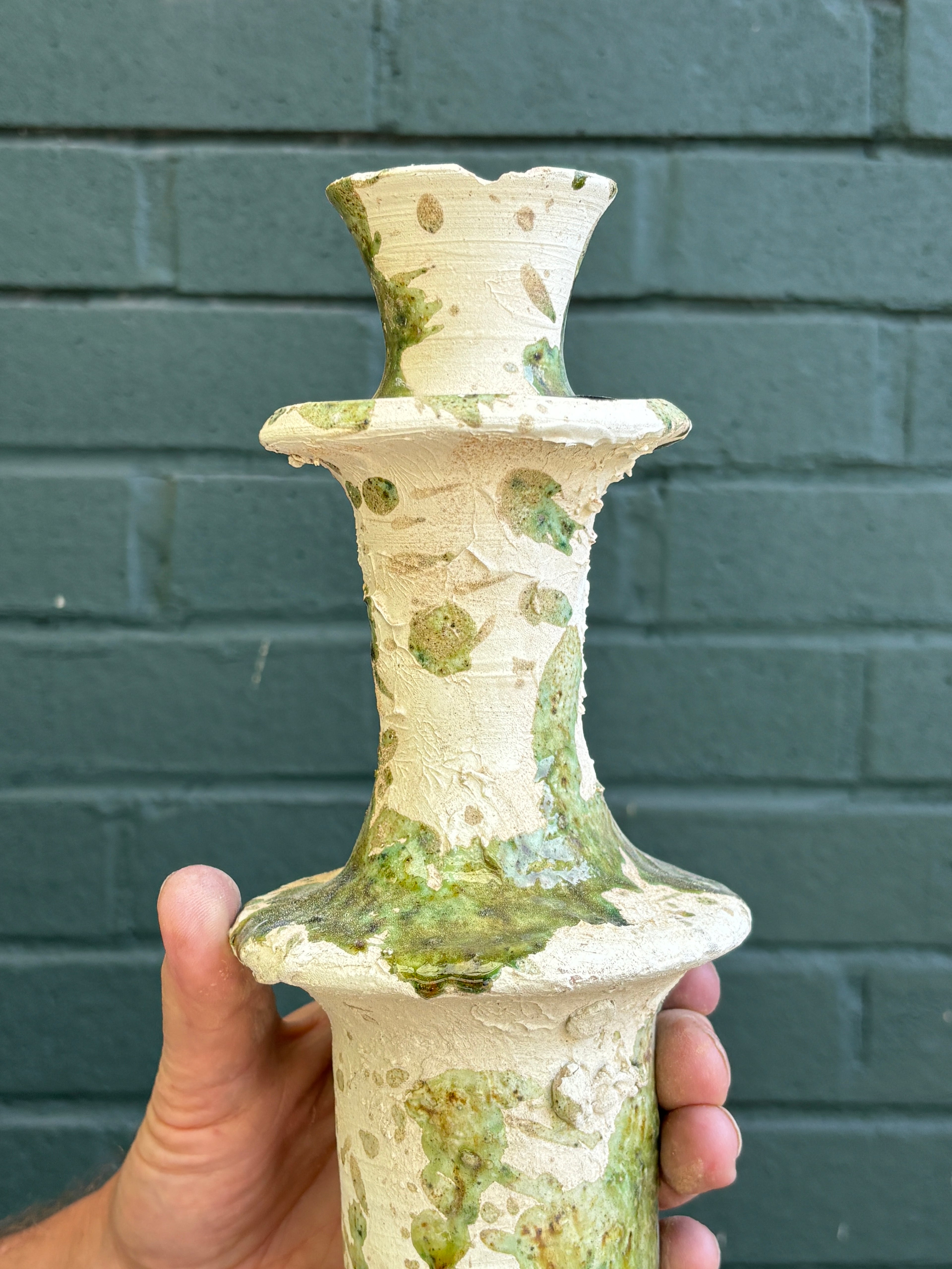 SECONDS SALE Green Splatter Tamegroute Candlestick Holders