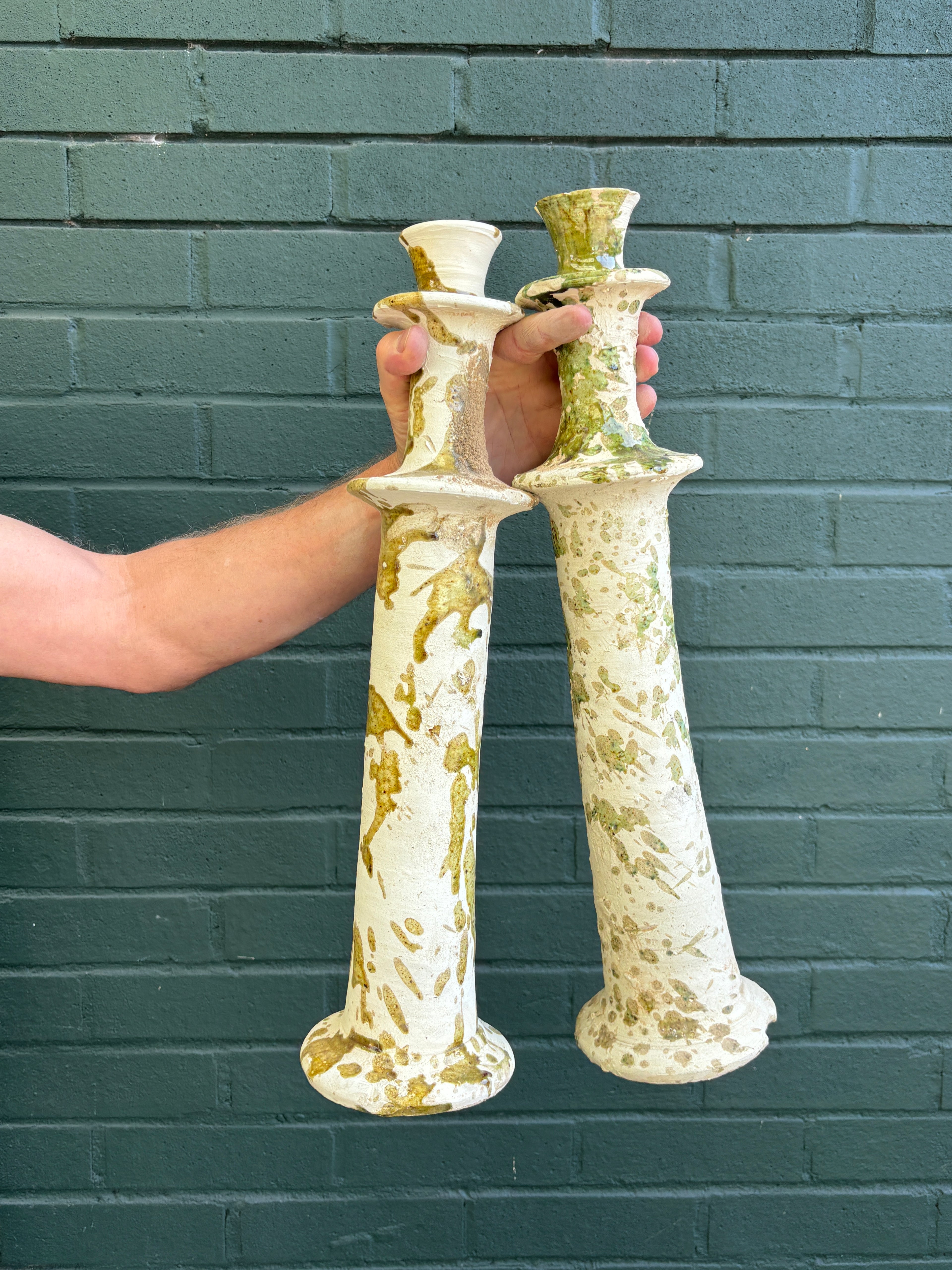 SECONDS SALE Ochre Splatter Tamegroute Candlestick Holders