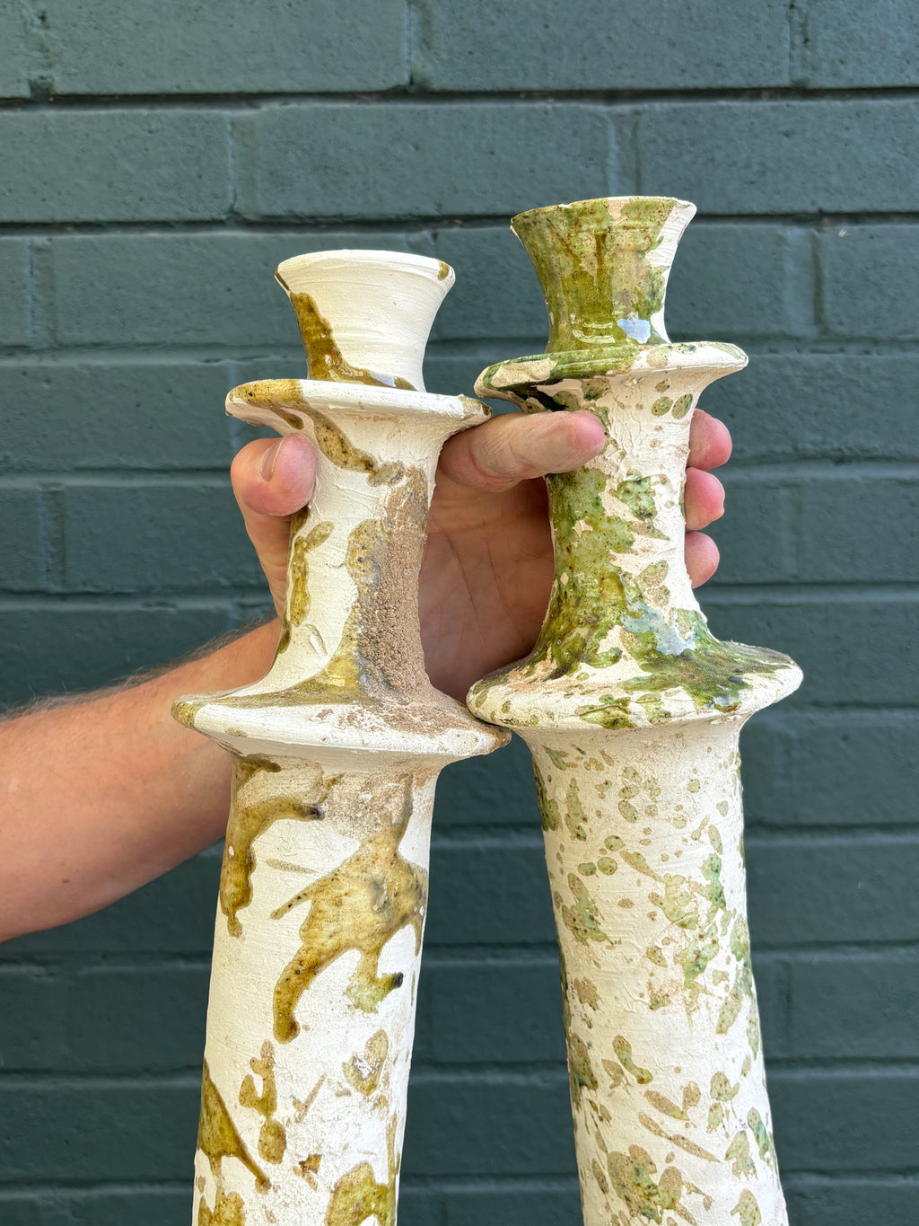 SECONDS SALE Ochre Splatter Tamegroute Candlestick Holders