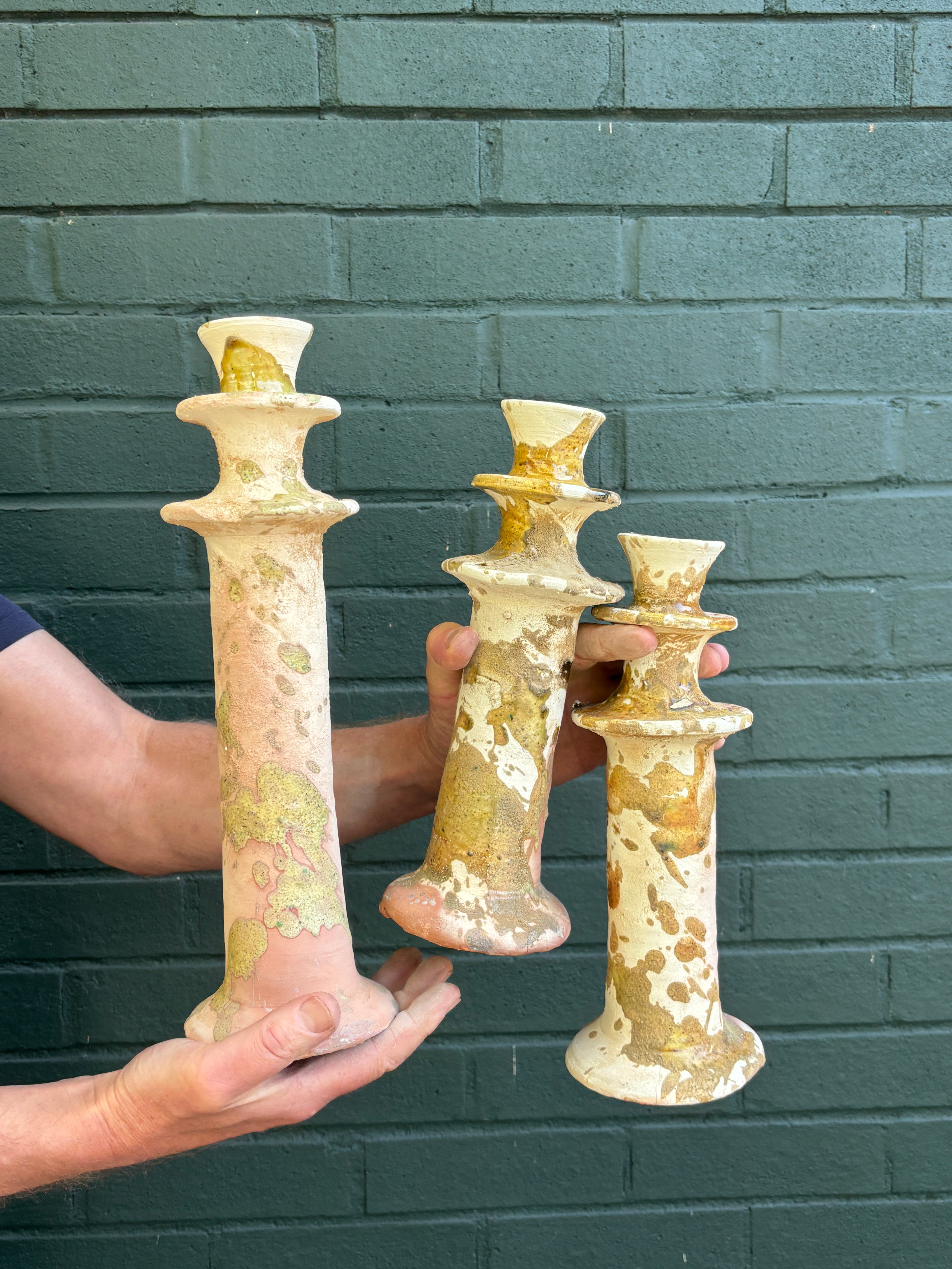 SECONDS SALE Ochre Splatter Tamegroute Candlestick Holders