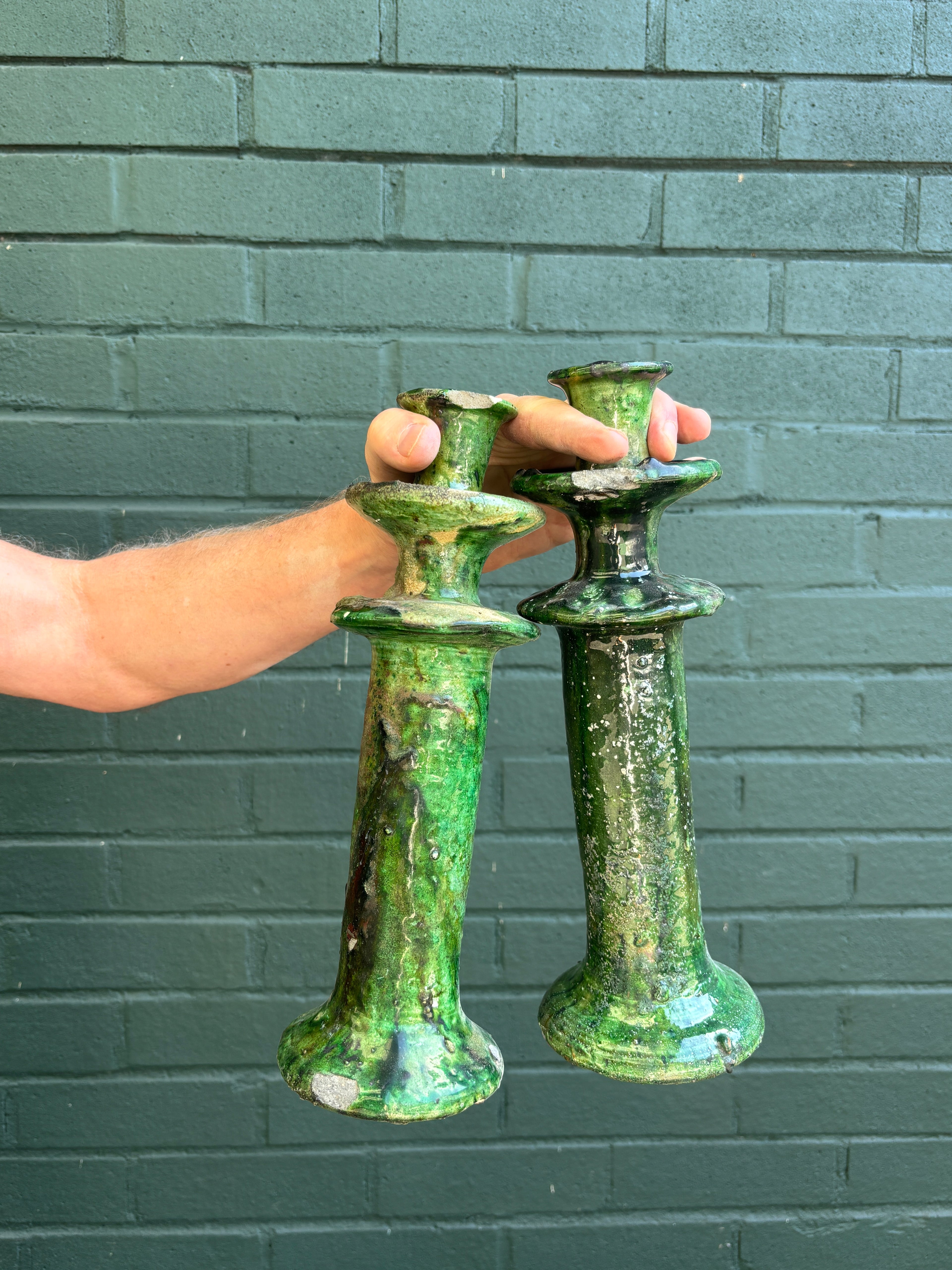 SECONDS SALE Green Tamegroute Candlestick Holders