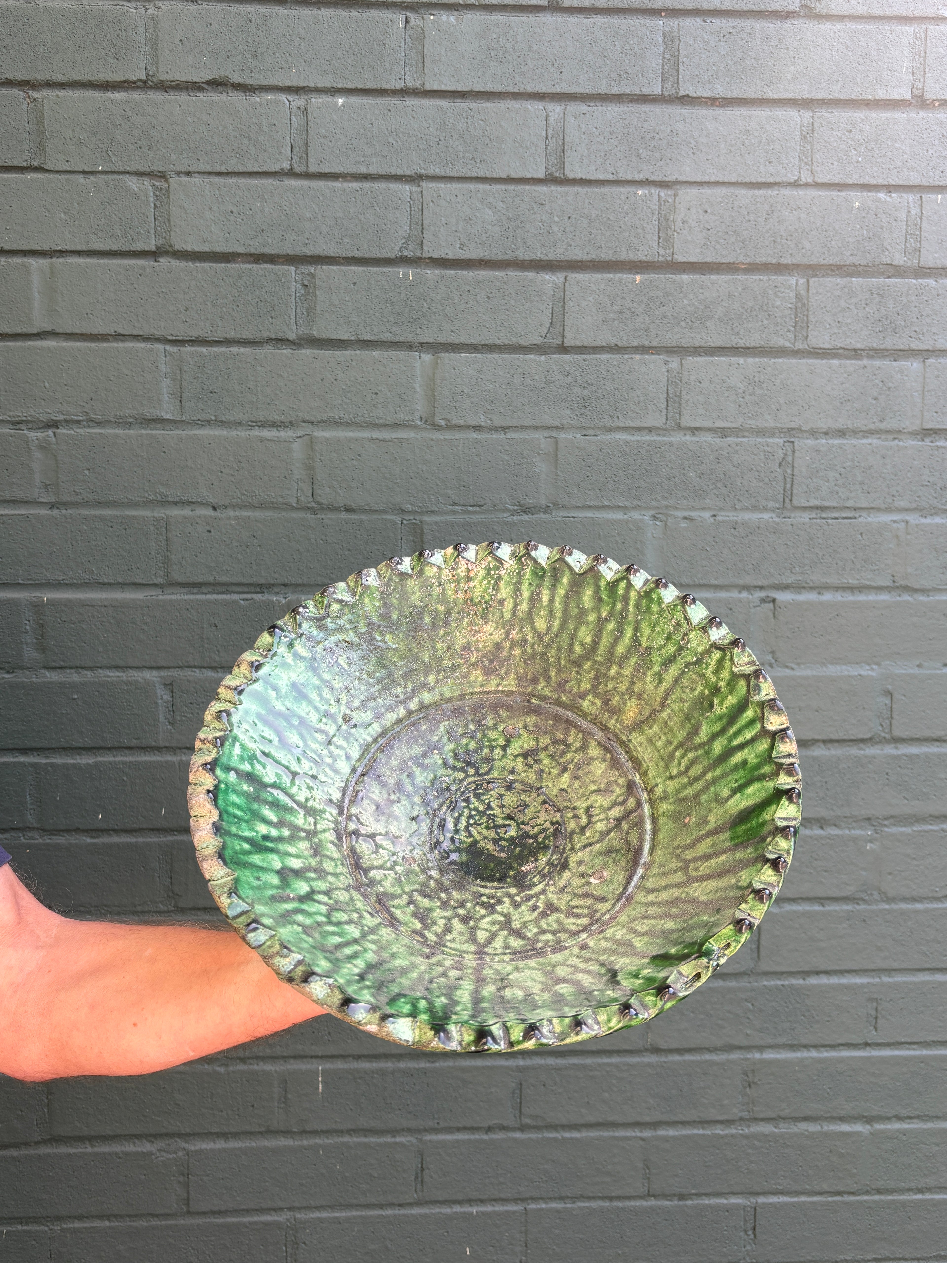 SECONDS SALE Tamegroute Green Pedestal Fruit Bowl