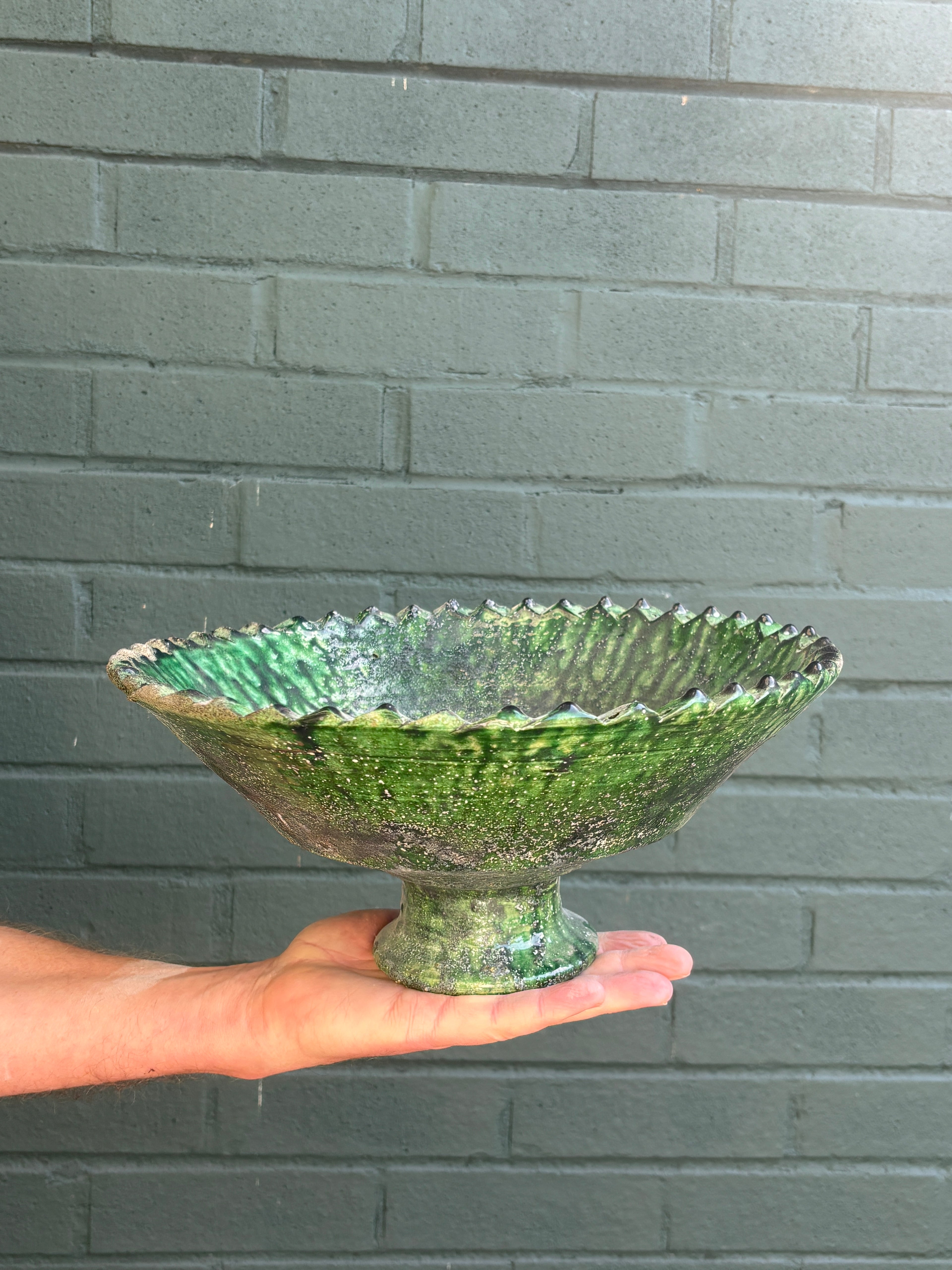 SECONDS SALE Tamegroute Green Pedestal Fruit Bowl