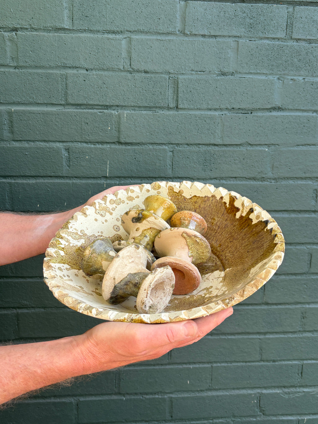 SECONDS SALE Tamegroute Ochre Splatter Pedestal Fruit Bowl