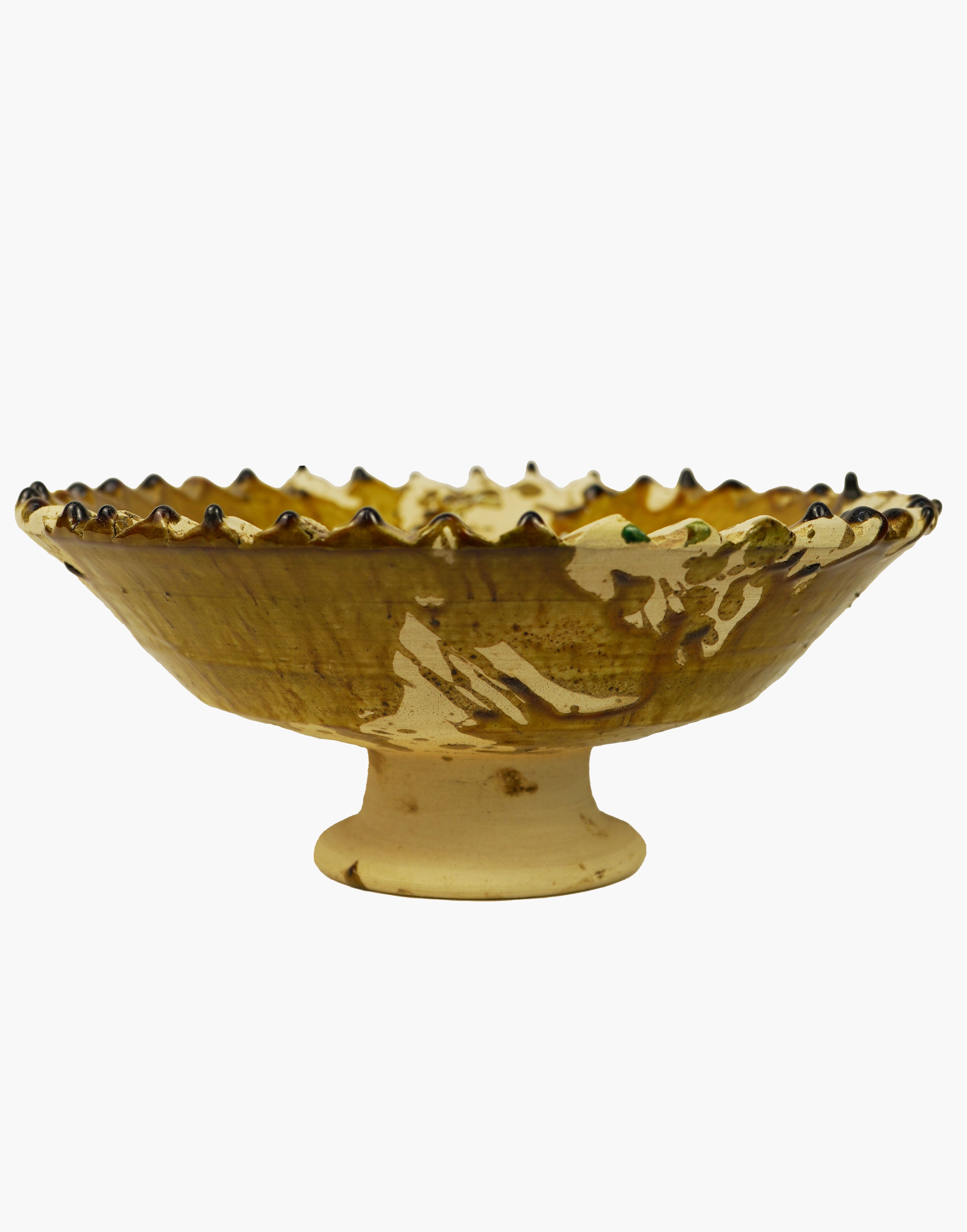 Tamegroute x Puglia Splatter Design Jagged Edge Pedestal Fruit Bowl- Ochre