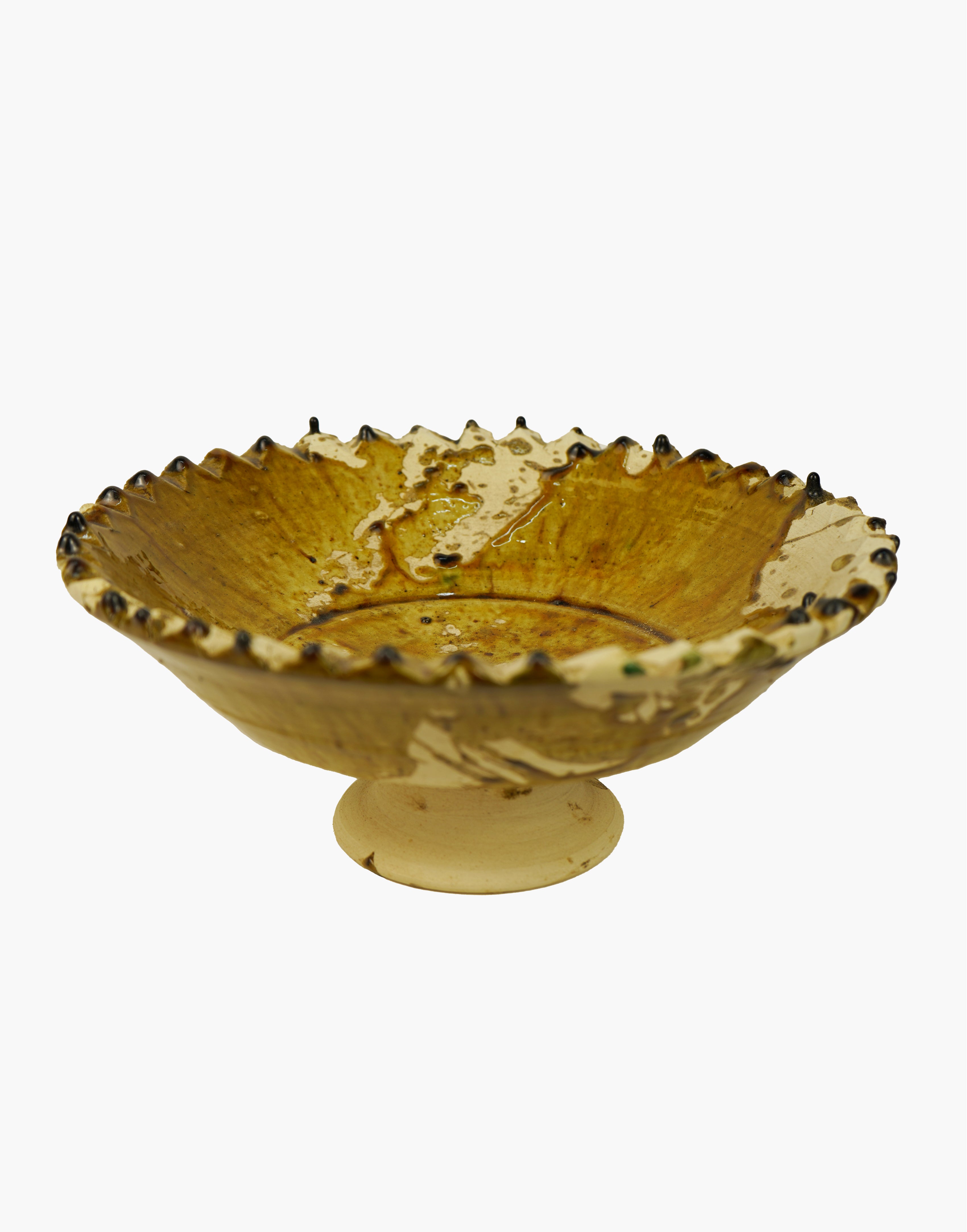 Tamegroute x Puglia Splatter Design Jagged Edge Pedestal Fruit Bowl- Ochre