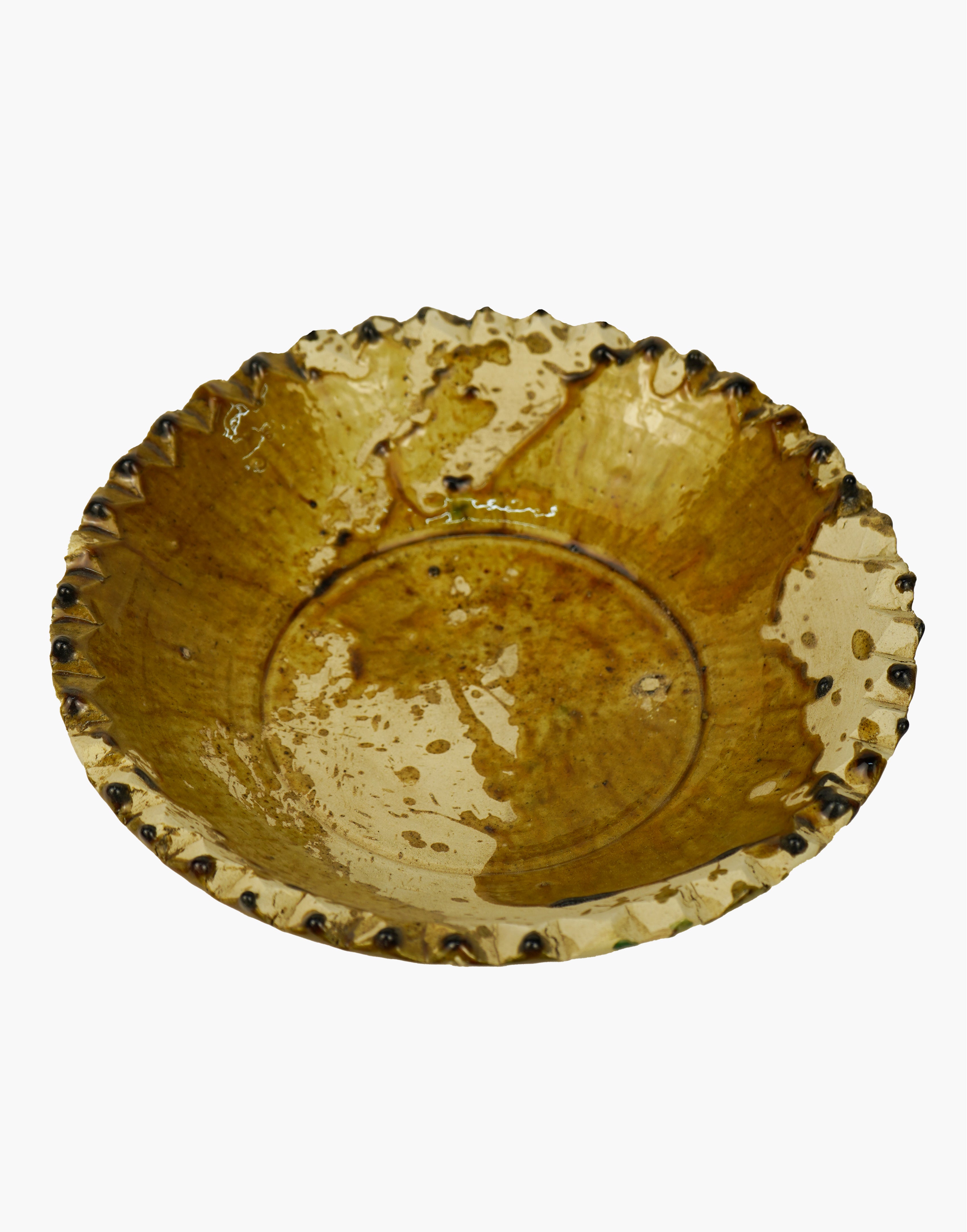 Tamegroute x Puglia Splatter Design Jagged Edge Pedestal Fruit Bowl- Ochre