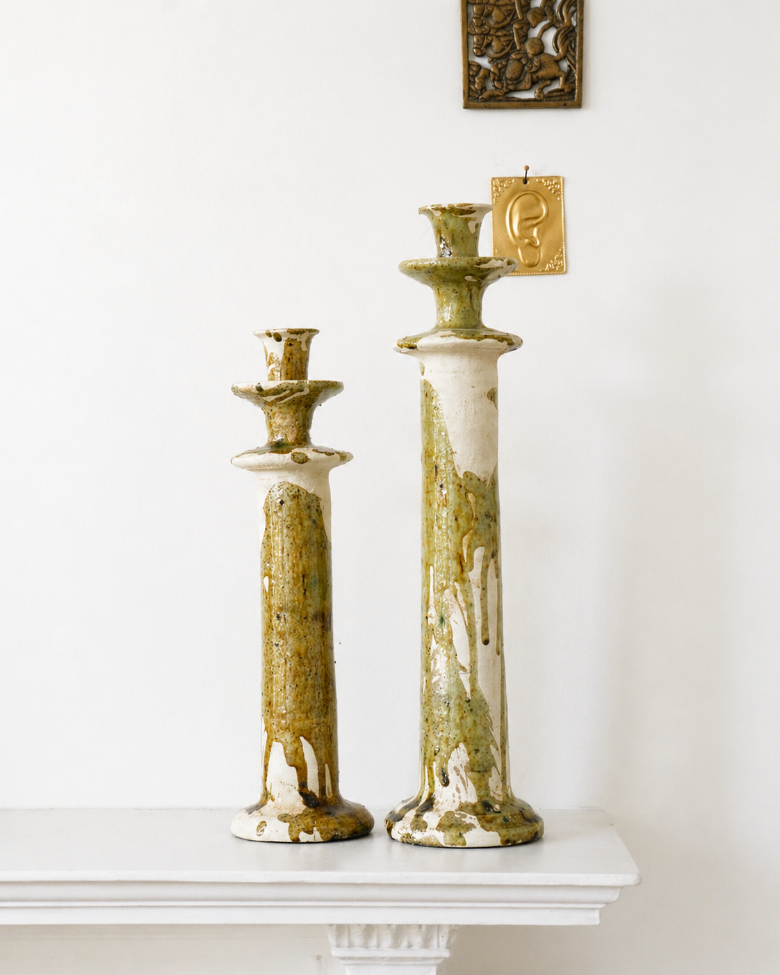 Vintage Splatter Design Ochre Tamegroute x Puglia Candlestick Holder