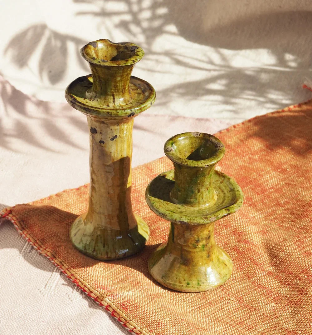 Vintage Tamegroute Candlestick Holder - Ochre