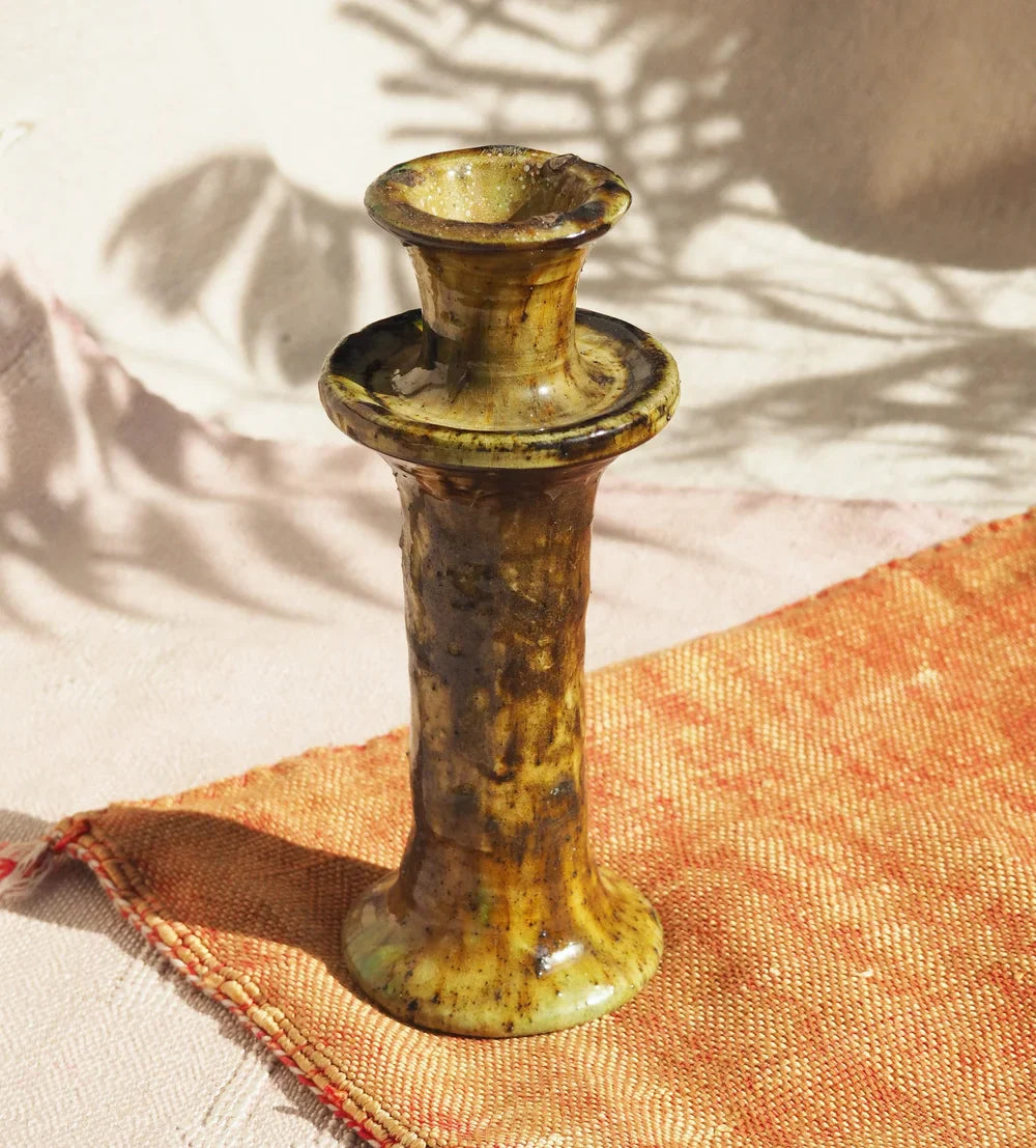 Vintage Tamegroute Candlestick Holder - Ochre