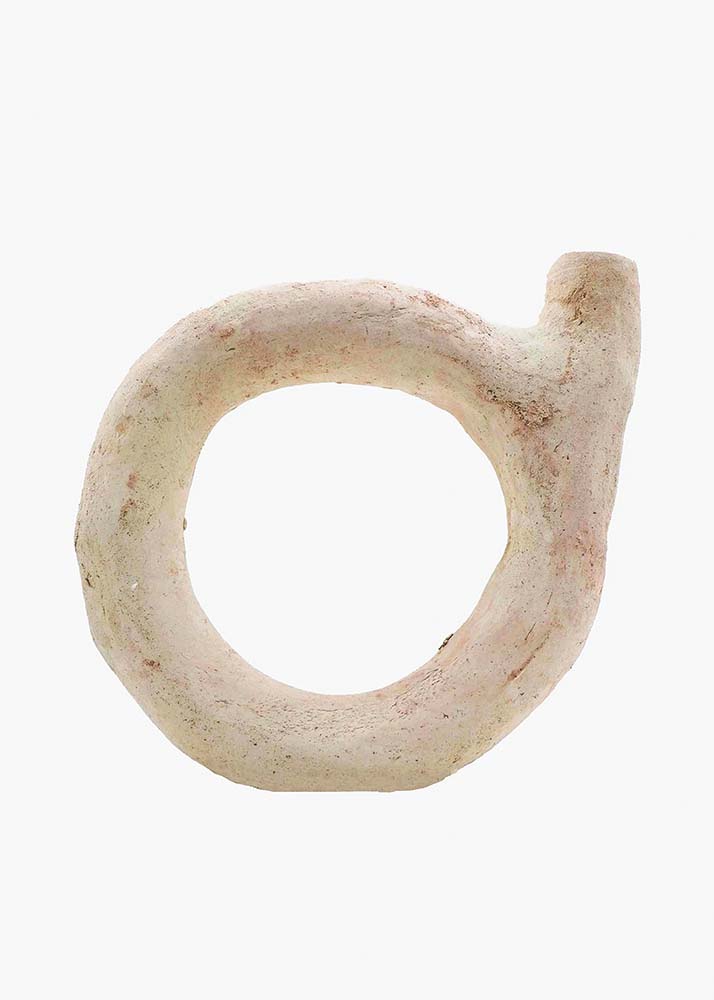 Unglazed Tamegroute Abstract Ring Candlestick Sculpture