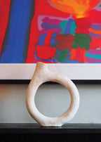 Unglazed Tamegroute Abstract Ring Candlestick Sculpture