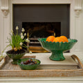 Vintage Tamegroute Green Jagged Edge Pedestal Fruit Bowl