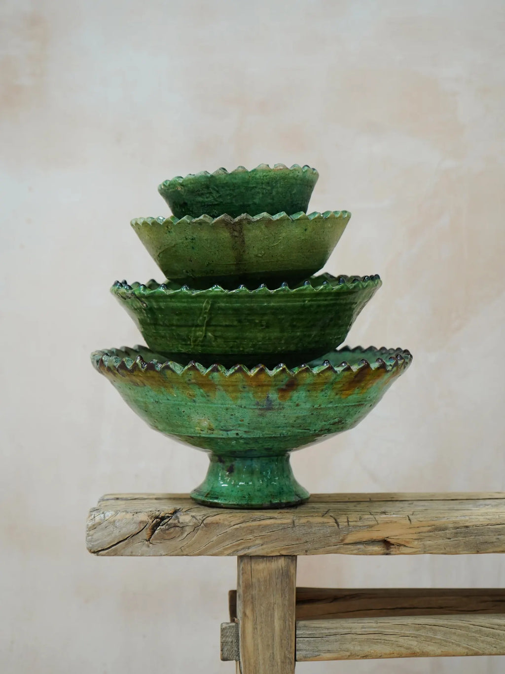 SECONDS SALE Tamegroute Green Pedestal Fruit Bowl