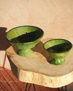 Vintage Tamegroute Green Plain Edge Pedestal Fruit Bowl