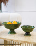 Vintage Tamegroute Green Plain Edge Pedestal Fruit Bowl