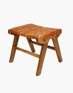 Caramel Brown Luxury Leather and Walnut Wood Woven Lounge Chair