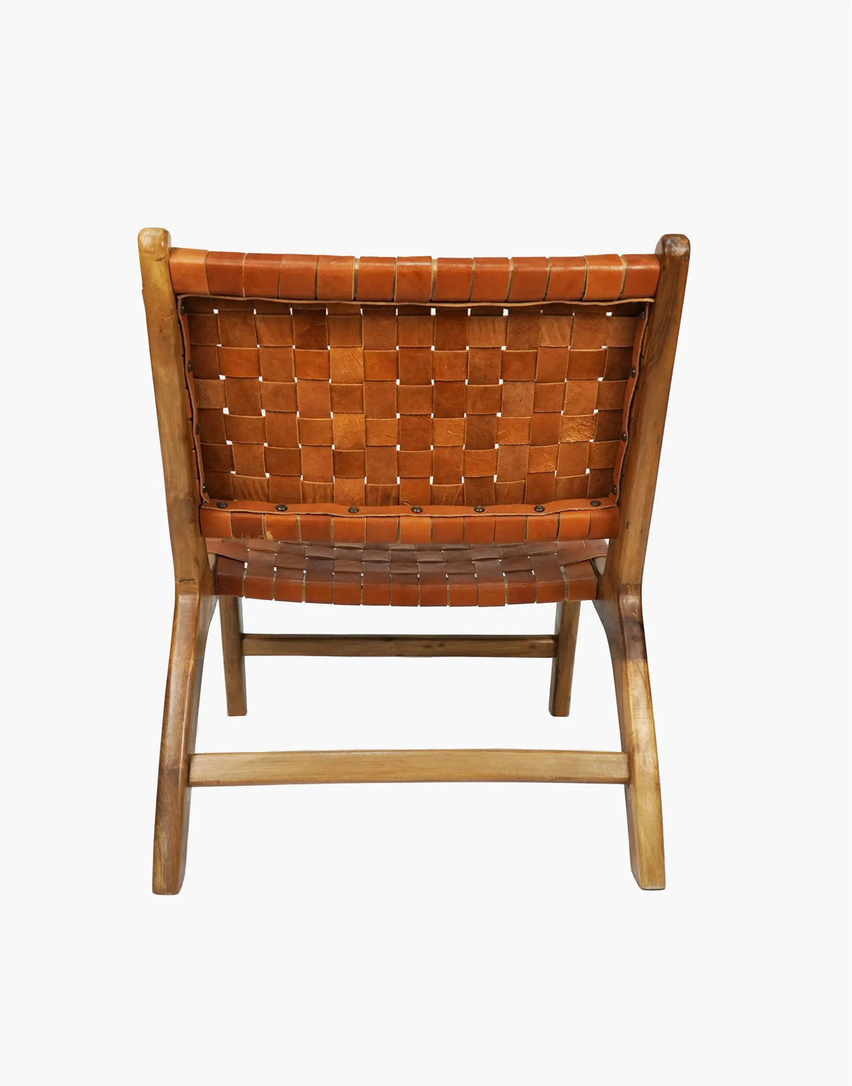 Caramel Brown Luxury Leather and Walnut Wood Woven Lounge Chair