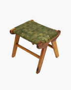 Sage Green Luxury Leather and Walnut Wood Woven Lounge Chair