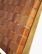 Caramel Brown Luxury Leather and Walnut Wood Woven Lounge Chair