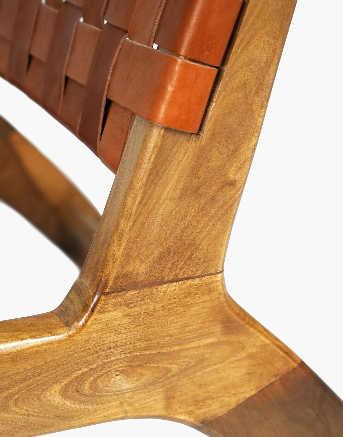 Caramel Brown Luxury Leather and Walnut Wood Woven Lounge Chair