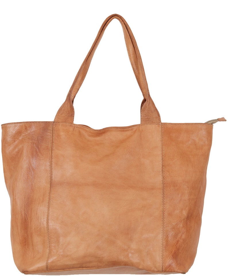 Moroccan Large Light Brown Leather Tote Bag