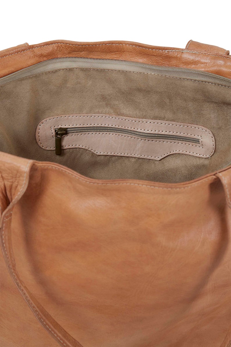 Moroccan Large Light Brown Leather Tote Bag