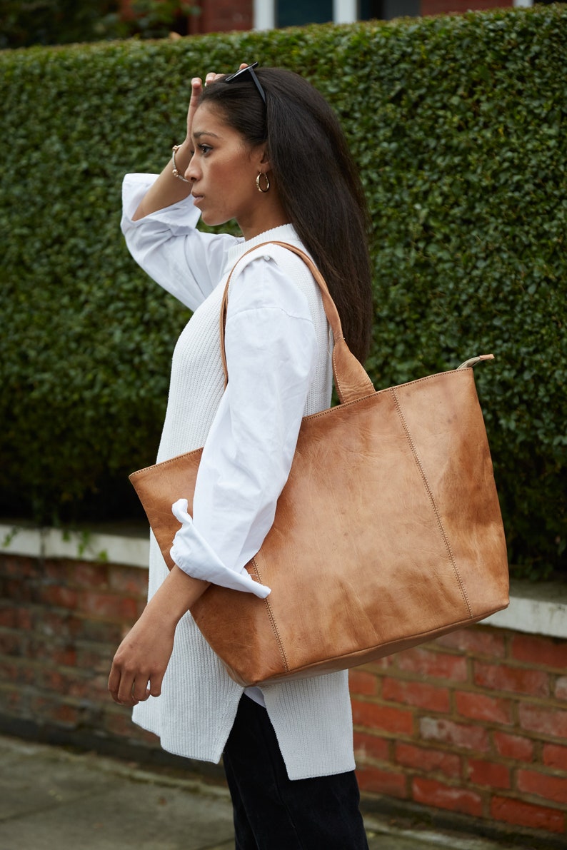 Moroccan Large Light Brown Leather Tote Bag