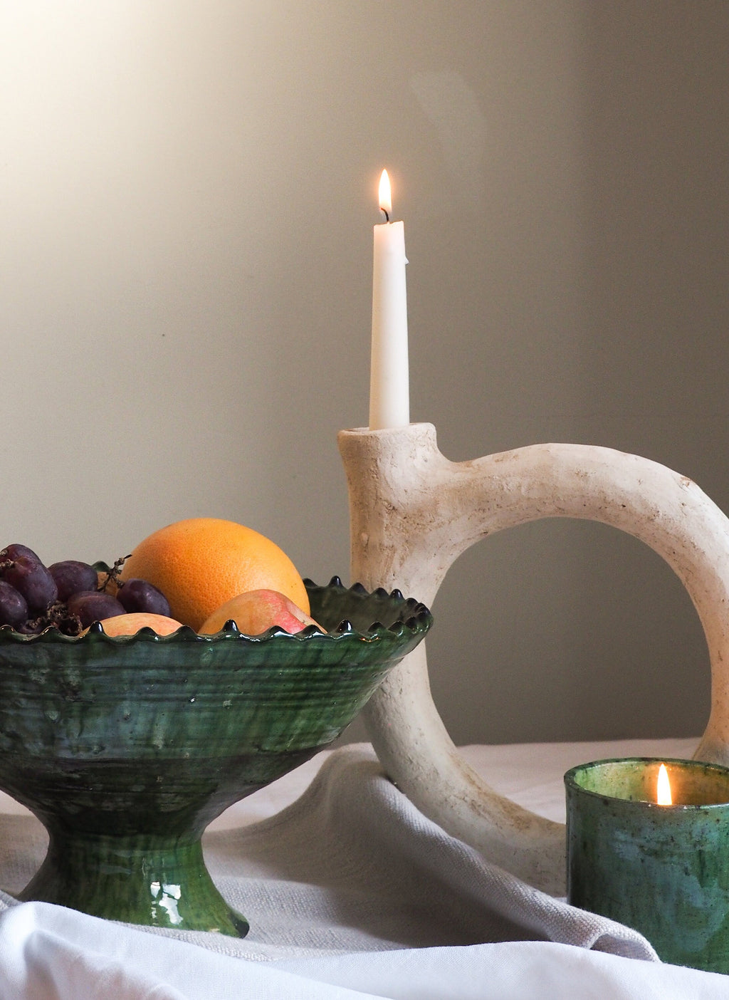 Unglazed Tamegroute Abstract Ring Candlestick Sculpture